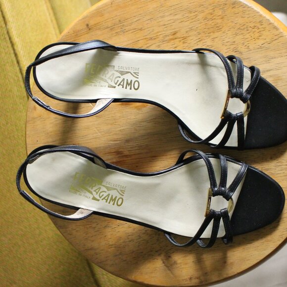 Salvatore Ferragamo Leather Strappy Kitten Heels Sz 8.5 - Picture 3 of 7